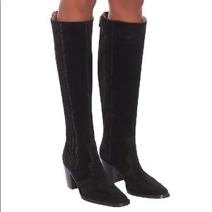 NWOT Ganni Suede Western Knee High Boots